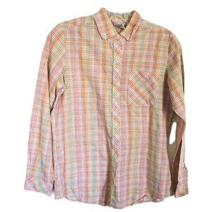 Vintage 1970s Queen's Way Checkered Pastel Rainbow Button Up Shirt Size Medium